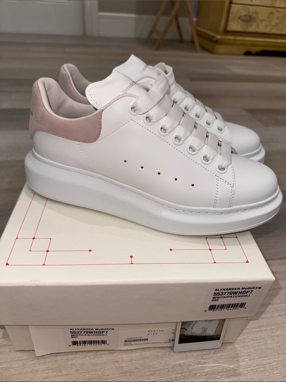 Alexander McQueen: Like New — White Leather Sneakers with Pink Accent Size 39